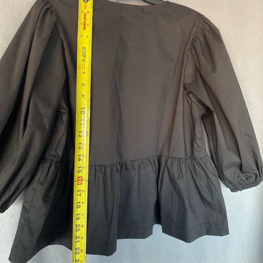 Jon & Anna Contemporary Black Peplum Blouse | Size S | Tie Front 3/4 Sleeve Top - Picture 3 of 6